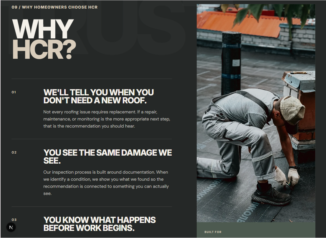 Desktop contractor website example designed by Diamond Creative Collective